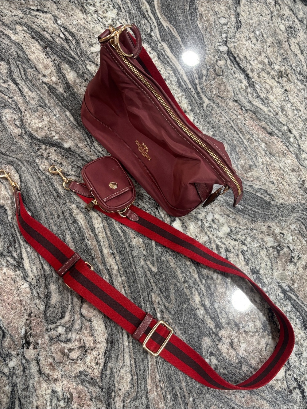 Coach Nylon Shoulder Bag with Gold Hardware. 11w x 3 1/2 x6w - Picture 2 of 8